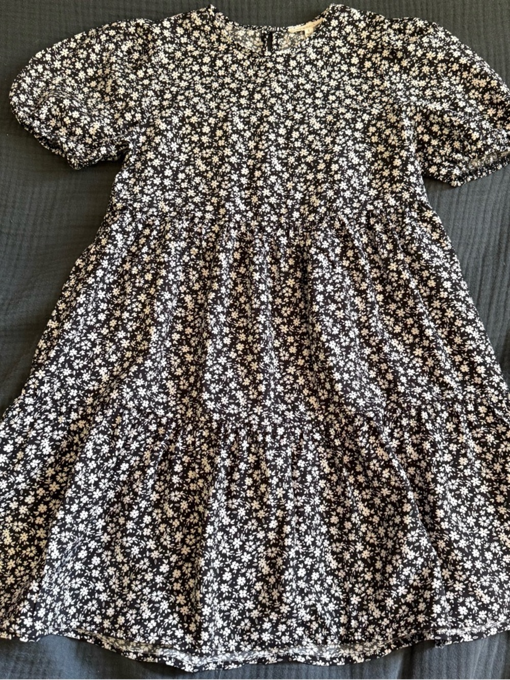 Copper Key Black Dress with White Floral Print